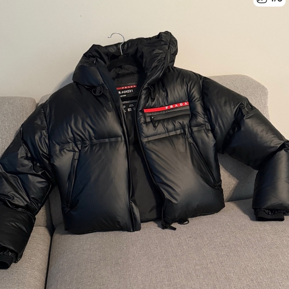 Prada Black Puffer Jacket with Red Details size large WITH TAGS